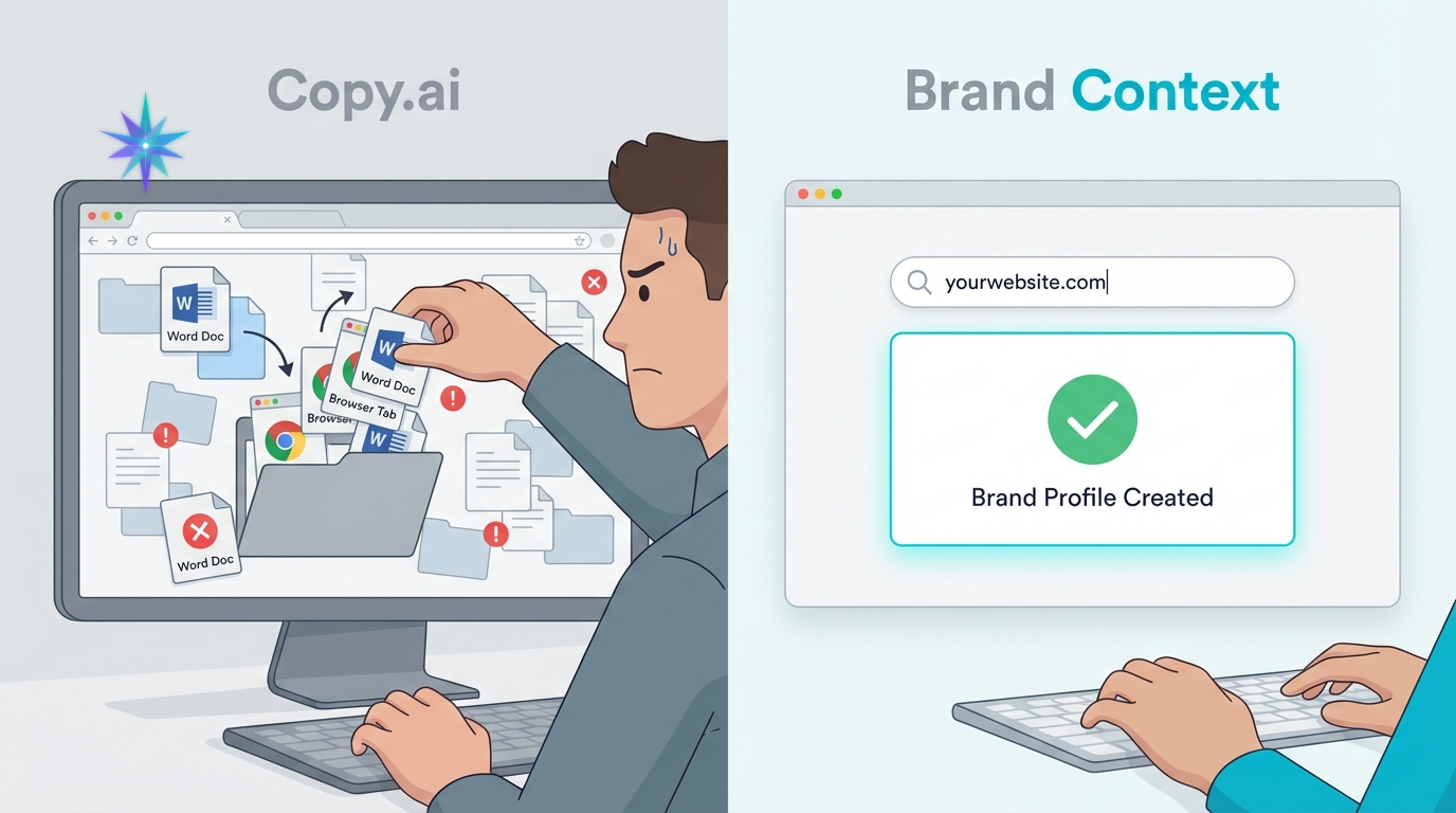 Brand Context vs. Copy.ai: Manuel Kopyala-Yapıştır İş Akışınızı Neden Öldürüyor?